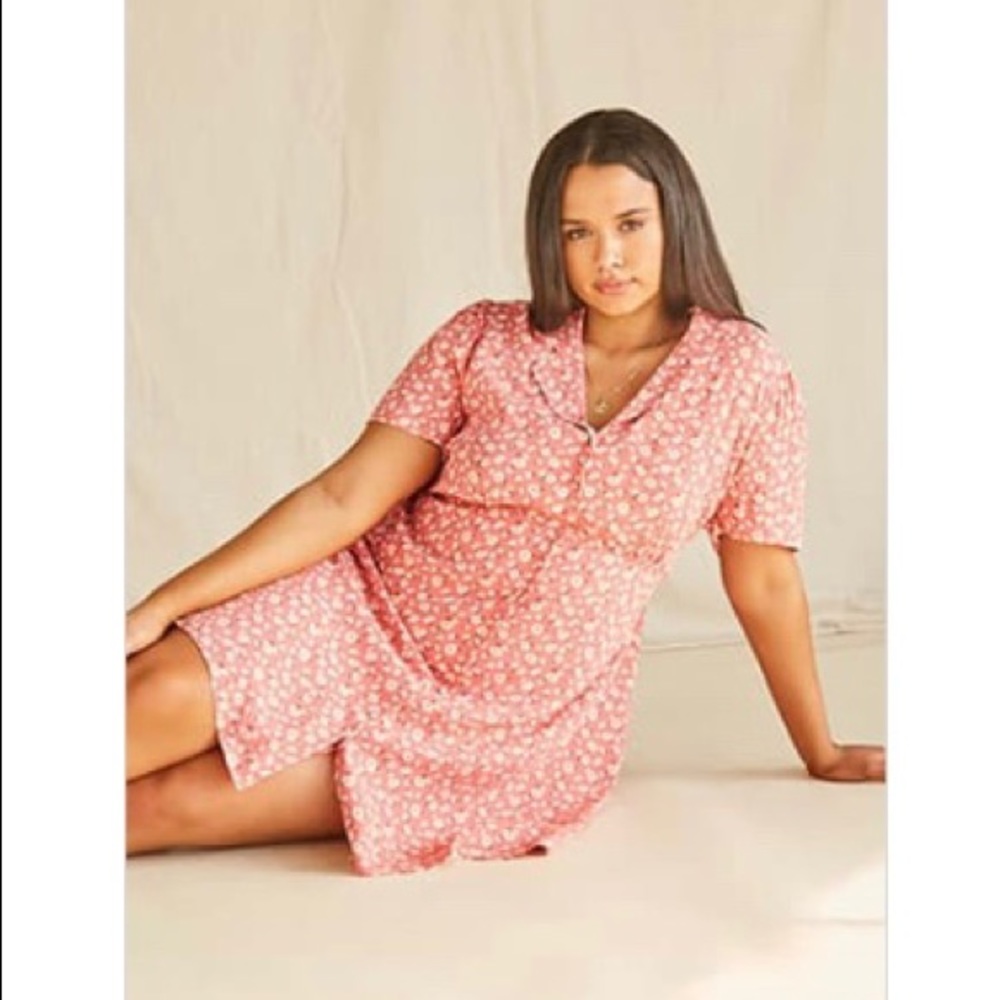 Pink floral forever 21 plus shirt dress 2X collar